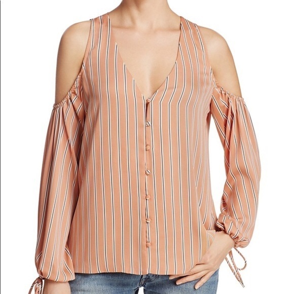 CLEARANCE L'Academie V-neck Cold Shoulder Striped Blouse - Picture 1 of 13
